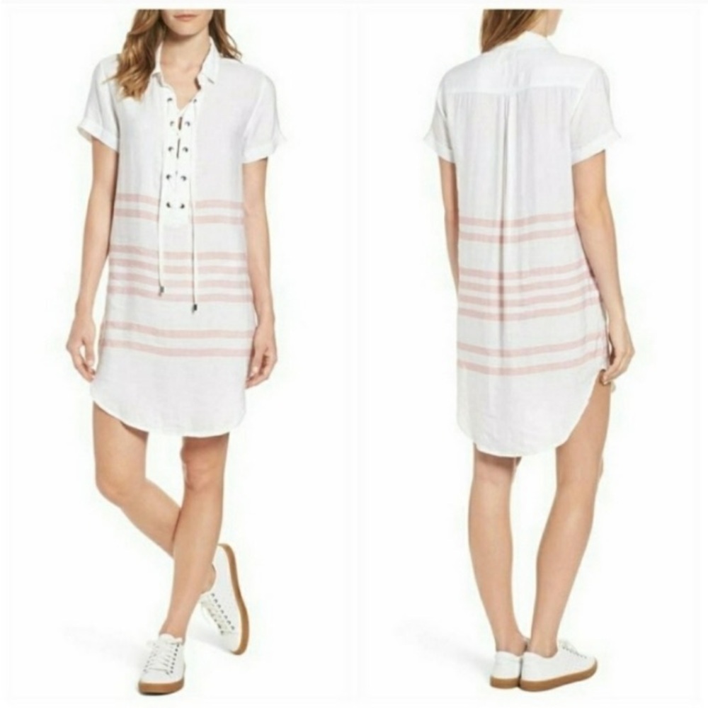 Rails Dress Rocky Astoria Dress XS White V-Neck Short Sleeve Stripe Linen Resort
